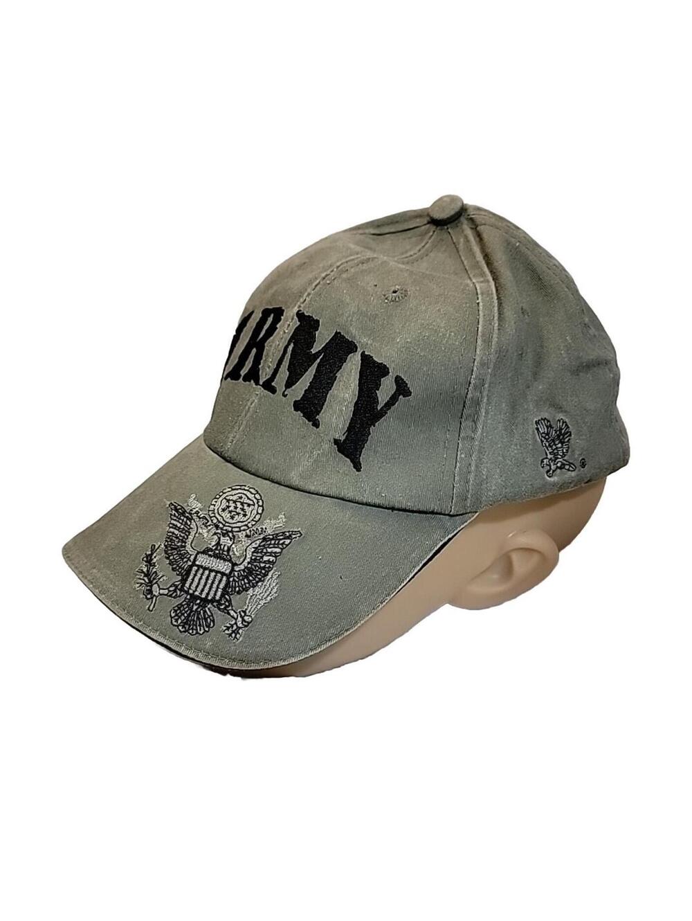 Eagle Crest Army Baseball Hat Green Black Distressed Strapback 100%Cotton Unisex